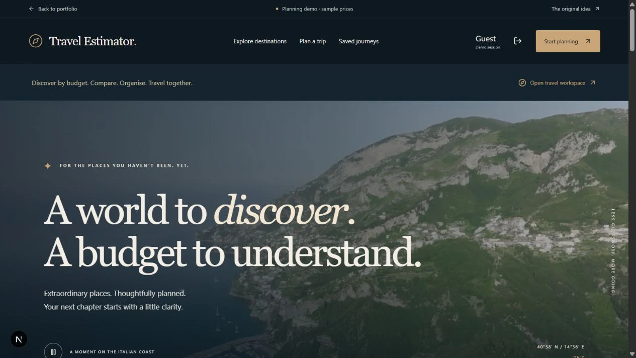 Travel Estimator application screenshot